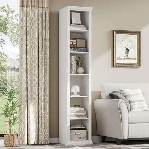 EOSVALO Schmales Bücherregal Weiß, 182,5 cm, 6-stöckig, Holz | Bücherschrank, Offenes Aufbewahrungsregal, Für Wohnzimmer, Homeoffice, Esszimmer, Büro