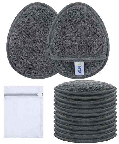 SINLAND 12 stück Wiederverwendbar Makeup Entferner Pads Dunkelgrau | Waschbare Abschminkpads Mikrofaser Abschminktücher mit Wäschesack Nachhaltig Wattepads für alle Hauttypen