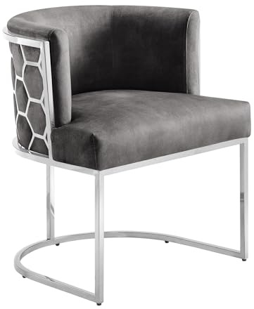 Stuhl ELEGANCE - 64cm - grau silber - Samt Edelstahl-Gestell Armlehne | Montiert geliefert, hoher Komfort, bequeme Polsterung, langlebig, stabil, Esszimmerstuhl, Design, Eyecatcher