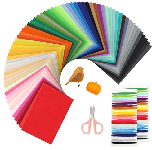 Molirex 66 Pcs Felt Fabric Sheets 30 x 20 cm Polyester Assorted Coloured Felt Sheets Squares with Sewing Accessories for Crafts DIY Sewing Patchwork Craftwork