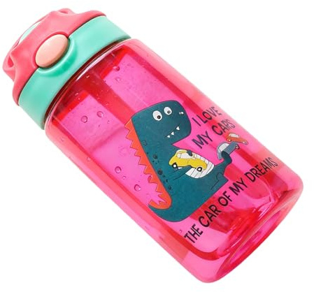 Jectse Bottiglia D'acqua per Bambini con Simpatici Dinosauri con Coperchio in Cannuccia, 480 Ml, per Bambini, Tazza Colorata Senza BPA (480ML)