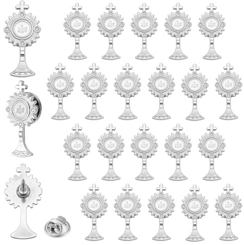 UNICRAFTALE Lot de 25 Épingles de Coutelier Religieuses pour Première Communion en Émail avec Design de Calice et Croix Ensemble de Broches Saintes Catholiques Épingles de Revers Croix 26.5x13mm