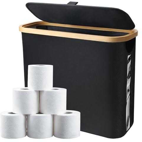 Luabue 23L Contenitore Porta Carta Igienica con Coperchio Nero Impermeabile Cestino per Carta Igienica per Bagno e Casa Rotoli di Carta Igienica e Accessori