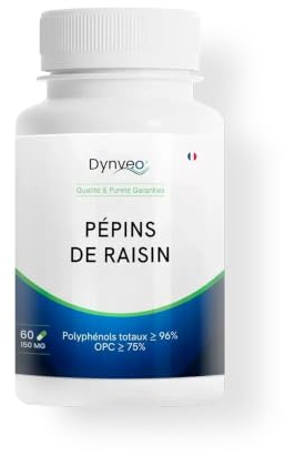 Extrait Pépins de Raisin OPC - Antioxydant, Circulation & Peau - 96% Polyphénols, 75% min. OPC - Ultraconcentré Ratio 150:1-150 mg - 60 Gélules (1 Gélule/Jour = 2 Mois) - Origine France - Dynveo