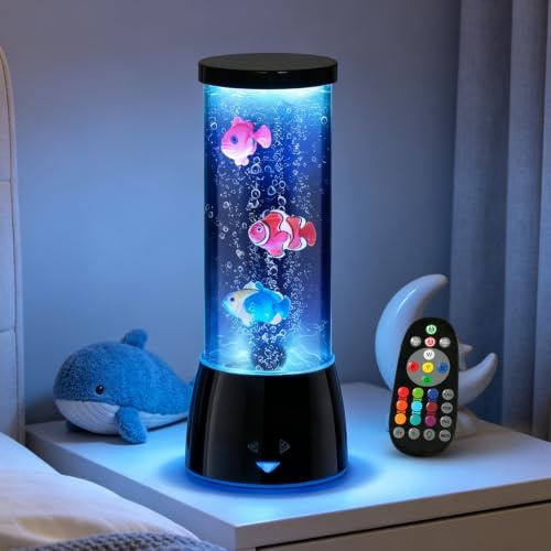NICE POINT RGB-Blasen-Fischlampe – Stimmungslicht mit 16 Farben, Leisem Motor & Fernbedienung, Nachtlicht für Kinderzimmer, Geschenk für Jungen & Teenager