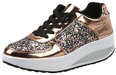 Damskor sport paljetter kilar Shake kvinnor sneakers med glitter klack