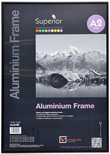 Seco ALA2-BK - Aluminium Picture Frame, Portrait or Landscape Format, Plexiglass Safety Glass with a Black Finish