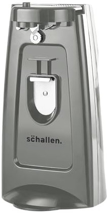 Schallen Electic Can Opener Automatic Can Opening Machine with Built-in Bottle Opener and Knife Sharpener 3 in 1 with Hidden Power Cord Storage | Black, Stainless Steel (Grey, One Size)