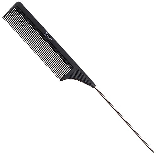 Kobe Professional Carbon Fibre Metal Tail Comb, Fine Teeth Lightweight, Shatter-Proof, Anti-Static and resistant to high temperatures. Back combing, weaving, tinting, perming & styling, 230mm long.