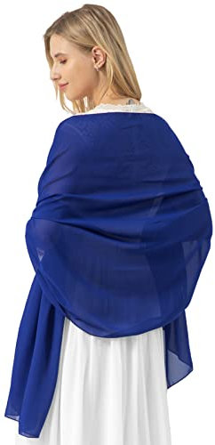 bridesmay Damen Halstuch Sommer Schal Festliche Stola für Abendkleid Hochzeit Chiffon Silk Scarf Royal Blue S
