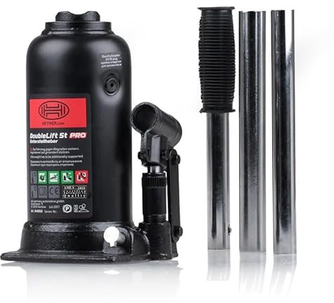 HEYNER® Doppelhub-Unterstellheber hydraulischer Wagenheber 5t Stempel-Wagenheber für SUV/PKW Hubhöhe 22,2-50cm