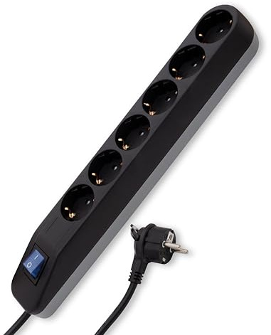 REV Steckdosenleiste Ice - mit Schalter, 6-Fach, Kabel 1,4m, 3680W, schwarz