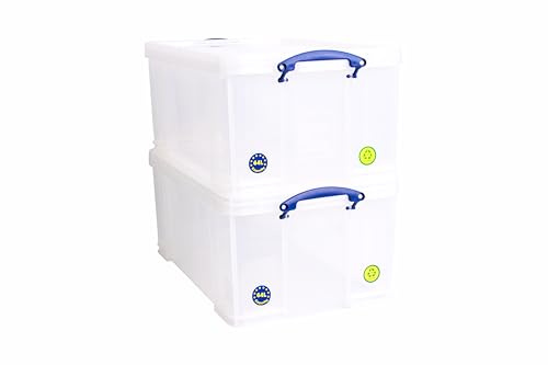 Really Useful Box 2er-Pack, 64 Liter, zum Organisieren und Aufbewahren, 710 x 440 x 310 mm, transparent