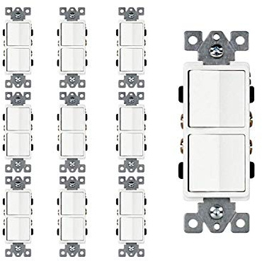 [10 Pack] Kaizen Double Paddle Combination Switch, 15 Amp, 120/277 Volt, Decora Single-Pole, Commercial Grade, Grounding, White