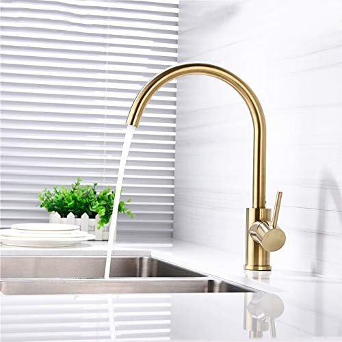 FZHLR Champagne De Oro De Bronce Grifo Del Fregadero De Cocina Sin Plomo Toda Latón Grifo De La Cocina De Cobre Giratorio Mezclador Frío Y Caliente Del Grifo Cepillado De Oro