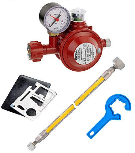 50 mbar Herdanschluss Set PRO Propangas/Anschluss für Gas-Herd, Gaskocher, (Druckminderer, Gasschlauch, Übergang, Stahlrohr) (DIN DVGW) - Haushaltsregler Innenbereich