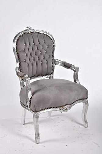 Sillón barroco Luis hoja plata terciopelo gris