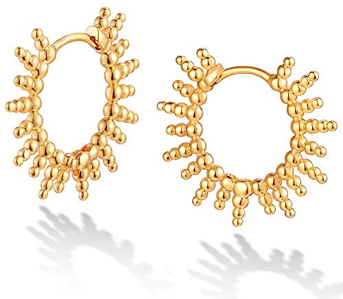GUEMER Gold Spike Huggie Hoop Earrings, 14k Gold Plated Dainty Turquoise CZ Cone Thorn Spike Ear Cuff for Gift