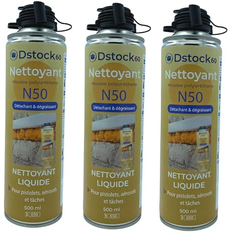 DSTOCK60 – 3 x Reinigungsmittel für Bauschaum-/Montageschaumpistole, Polyurethan, Reiniger für Pumpen, Aerosol und Oberflächen – Fleckenentferner, Entfettungsmittel – 500 ml