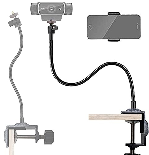 Tencro [Two-way] Supporto per webcam Supporto per telefono 27 Collo d'oca Supporto da tavolo con morsetto per cellulari, Logitech Webcam C925e C922 C930 C920 C615, ecc.