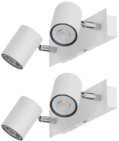 ledscom.de 2x Wandspot WAIKA, zweiflammig, mit Schalter, weiß matt, inkl. GU10 LED Lampen je 510lm warmweiß