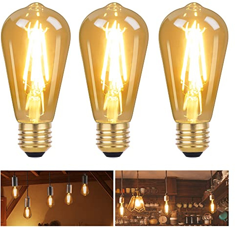 DSLebeen Dimmable ST64 E27 Edison Screw Bulb 6W 600lm Warm White 2700K | ST64 LED Filament Bulb, Dimmable 0%-100%, 6W 600LM(60W Equivalent), E27 Base, Warm White 2700K, Amber Glass, No Flicker