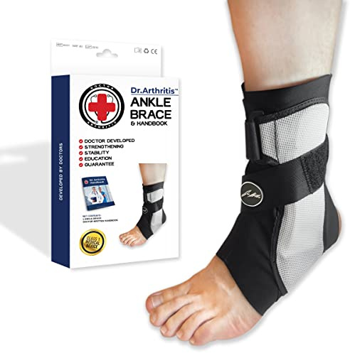 Dr Arthritis - Attelle Cheville Conçue par des Médecins pour Entorse, Chevillère de Soutien et de Stabilisation pour Pied Blessé, Tendinite d'Achille et Péronière, Hommes Femme [S, À l'Unité, Gauche]