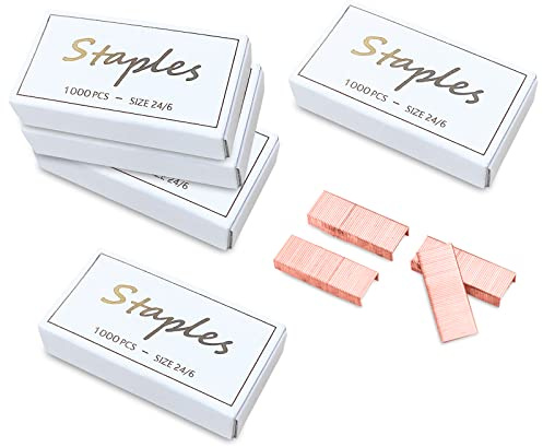 Modixun Grapas de oro rosa de 24/6 mm, 5000 piezas para grapadora de escritorio, pata de 1/4 pulgadas de longitud, 50 grapas por tira, 5 cajas