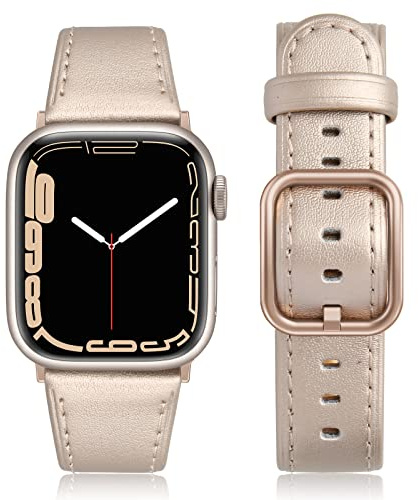 Tuocal Bracelet en cuir véritable compatible avec Apple Watch - 41 mm, 40 mm, 38 mm - Bracelet de rechange en cuir véritable pour Apple iWatch Series 9 8 7 6 5 4 3 2 1 SE Sport Edition - Homme et