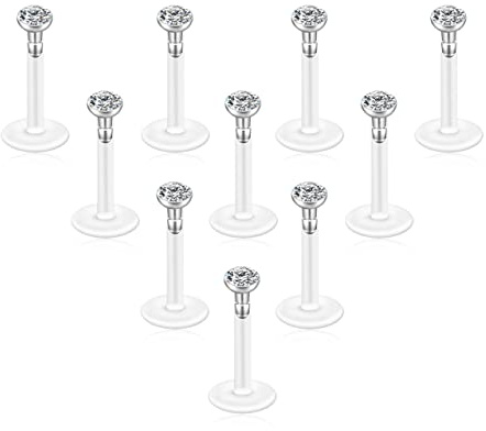 Jovivi 16G Tragus Earrings 2mm CZ Helix Lip Labret Piercing Jewellery Flexible Acrylic Bioflex Clear Nose Labret Studs Retainer 8mm Lip Bar Cartilage Earrings Tragus Stud,10pcs