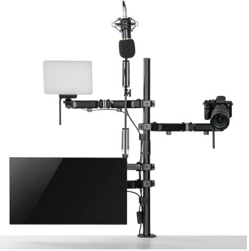 Outshine Gaming All in 1 Streamer Set Up Mount - including Light Stand/Mount, Microphone Boom Stand, Double Monitor Mount & Multi-use Attachment Mounting Ball Heads