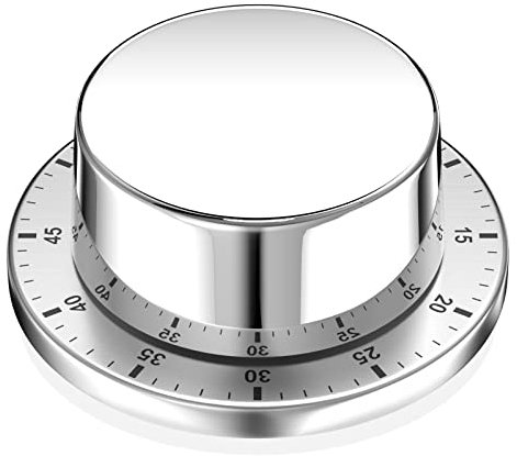 Gvolatee Mechanischer Küchentimer, Adsorbierbarer Magnetischer Timer, Wiederverwendbarer Wasserdichter Edelstahl-Timer, Tierender Countdown-Timer für Backen,Kochen, gekochte Eier in der Küche Silber-