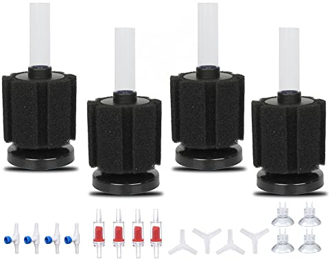 ALEGI 4pcs Large Aquarium Sponge Filter with Suction Cups, Check Valves for Breeding Fry Betta Shrimp Fish Tank (Small up to 10-20Gal 4 Pcs)