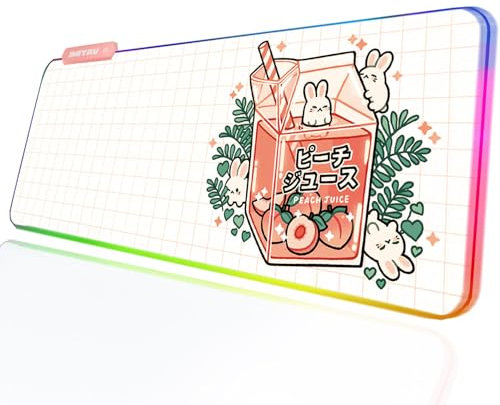 JMIYAV Kawaii RGB Gaming Mouse Pad Non-Slip Rubber Base PC XL Large Extended Glowing Led Light Up Desk Pad Kawaii Desk Accessories Computer Mouse Pad Cute White Cat Paw Mousepad Mat 80 * 30cm