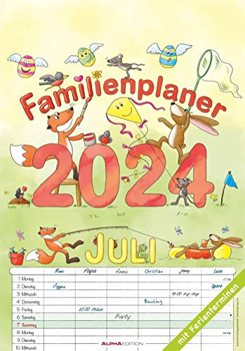 Familienplaner Cartoon 2024 - Bildkalender 23,7x34 cm - 6 Spalten - Kalender mit Platz für Notizen - mit vielen Zusatzinformationen - Wandkalender: by Silke Leskien