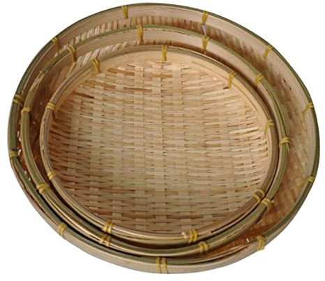 ZEALMAX 3er Set Handgefertigter Bambuskorb, Reissieb Obstteller Lebensmittelaufbewahrungskorb, dekorative Schüssel Haushaltsgebrauch, 22,15,13 cm (8,6,5,9,5,1 Zoll)