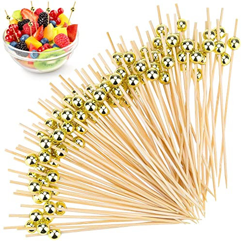 Fyihoxi 300 brochetas para cócteles, pinchos para dedos, palillo de madera de 10 cm para decoración de cócteles, barbacoa, comida para dedos, brochetas de frutas, caramelos y antipastos