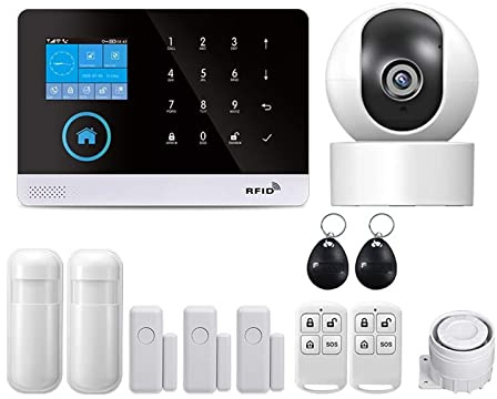 CAINV para la Seguridad del hogar Alarma for el hogar inalámbrica 4G de Alarma de Seguridad for el hogar for la aplicación Tuya con Sensor de Movimiento for Mascotas Detector de Humo Alarma de Gas(T)