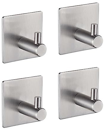 Ibergrif MK34251A, Ganchos Acero, Soporte de Pared para Toallas de Baño, Colgador Cocina, Adhesivo 3M, 4 Piezas, Acero Inoxidable, Plata