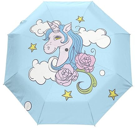 Gänseblümchen Einhörner Regenschirm Taschenschirm Kinder Jungen Mädchen UV-Schutz Auf-Zu Automatik Umbrella Verstärkt Winddichte Zusammenklappbar