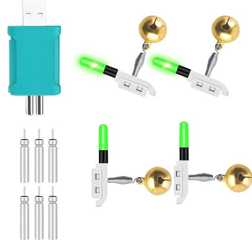 Knicklichter Angeln, 4 Stück Angeln Leuchtstäbe Float Glow Stick Nachtfischen Knicklichter Fluoreszierendes Rod Tip Glow Sticks für Angeln (with Bell-B)