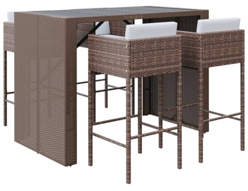 vidaXL 5-TLG. Gartenbar-Set mit Kissen Braun Poly Rattan