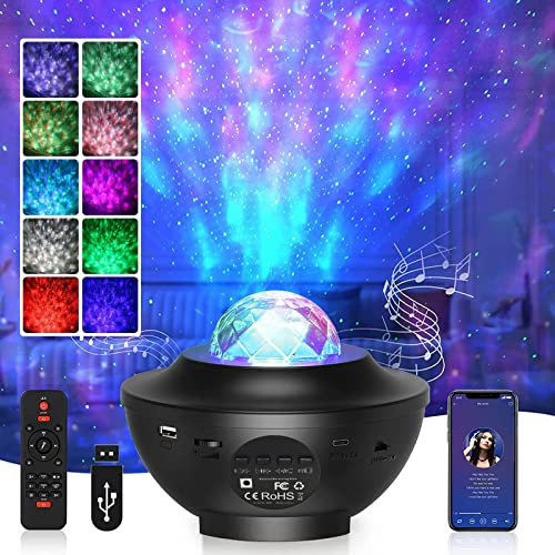 DENGBABA Galaxy Projector, Star Ocean Wave Night Light Projector with Remote Control Timer Music USB Bluetooth Speaker Starry Sky Colour Changing LED Lamp for Baby Kids Ceiling Decor Bedroom
