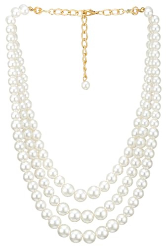COOLSTEELANDBEYOND Drei Stränge Wasserfall Weiß Perle Halskette Statement Halskette Perlen Kette Geschichtet, Abendkleid Hochzeit