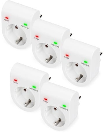 DIGITUS DN-95400 - Adaptateur de Protection Contre Les surtensions - 5 unités - 16 A / 230 V / 50 Hz - Max. 3.500 W - Indicateur d'état LED - Courant de Fuite Max. 13.500 A - Blanc