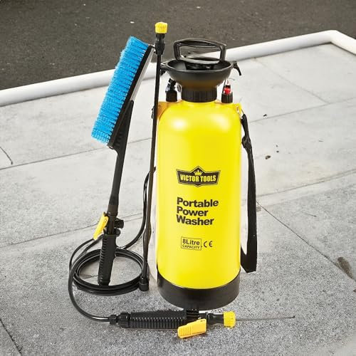 Coopers of Stortford - Portable Power Washer 8L - Hand Pump Pressure Cleaner with Hose No Electricity Needed for Car Bike Garden Cleaning