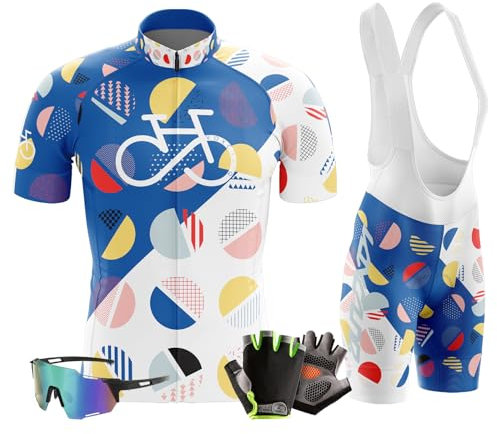 VOXCAUTQ Herr sommar cykling kortärmad topp och gel haklapp shorts set, 2024 Pro Team cykling jersey set, andas, snabbtorkande hela dagen cykelkläder set för ridning sport, Typ-3, L
