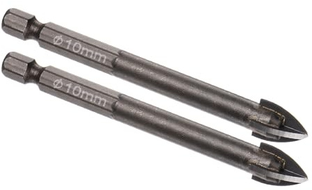 Kozelo 2pcs Titanium Masonry Drill Bit - [10mm x 83mm] Triangle Drill Bit with Hex Shank for Mirror and Ceramic Tile Use, Cross Arrow Design
