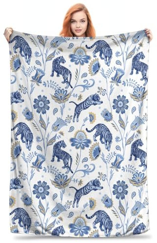 Tiger-Überwurfdecke, Blauer Tiger, weich, gemütlich, Flanell, leicht, warm, für Reisen, Couch, Decken für Bett, Wohnzimmer, Dekoration, Geschenke für Kinder und Erwachsene, 152,4 x 127 cm