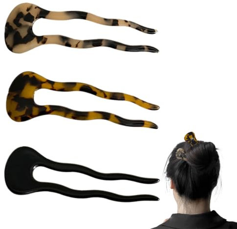 3 Stück U Förmige Haargabel Haarspange Metallspange Acetat Haarnadeln Groß French Pin Dutt Zinken Haarnadel Dutt Haarstäbe Damen Frisur Zubehör Hairpin Haarspangen Mädchen
